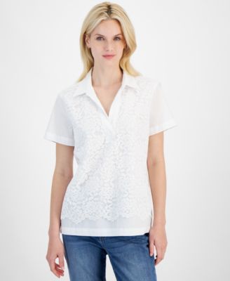 Tommy Hilfiger - Women's Lace-Front Short-Sleeve Shirt