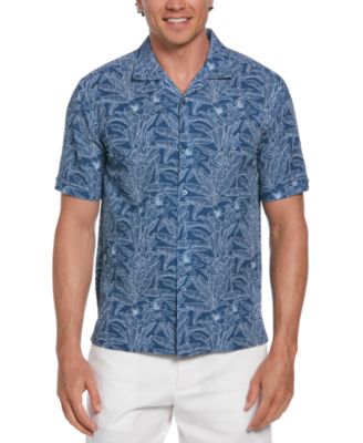 Cubavera - Men's Short Sleeve Button-Front Seersucker Leaf Print Camp Shirt