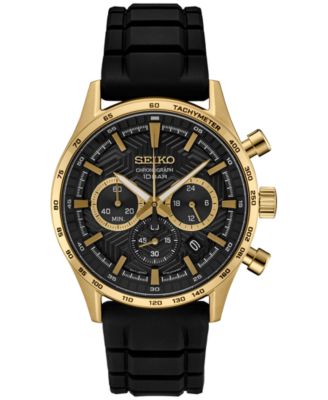 Seiko - Men's Chronograph Essentials Black Silicone Strap Watch 43mm