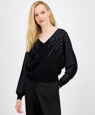 T Tahari - Women's Embellished V-Neck Dolman-Sleeve Sweater