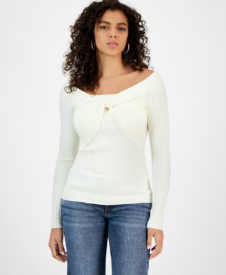 GUESS - Women's Milana Twist-Front Off-The-Shoulder Sweater