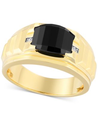 Macy's - Men's Black Onyx & Diamond Accent Ring in 14k Gold-Plated Sterling Silver