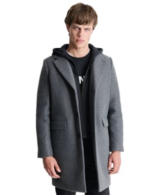 DKNY - Men's Removable Hood Notch-Lapel Coat