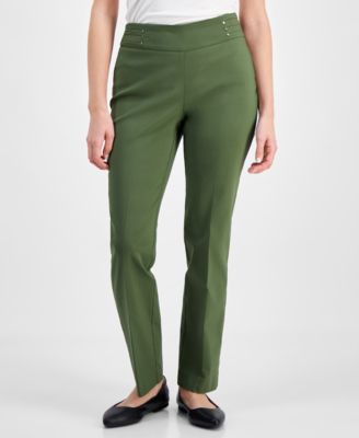 JM Collection - Petite Studded-Rivet Straight-Leg Pants