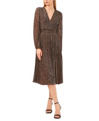 MSK - Petite Metallic Surplice-Neck Midi Dress