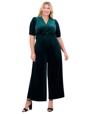 Vince Camuto - Plus Size Cat V-Neck Twist-Detail Velvet Jumpsuit