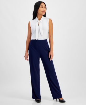 AK Anne Klein - Petite Solid Wide-Leg High-Rise Pants