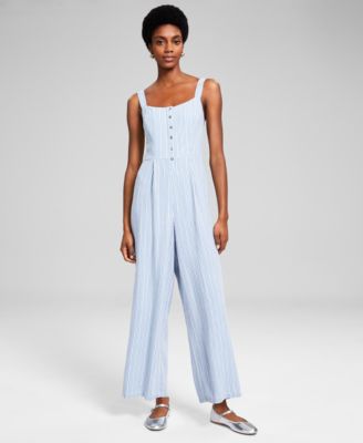 And Now This - Women's Striped Button-Front Jumpsuit