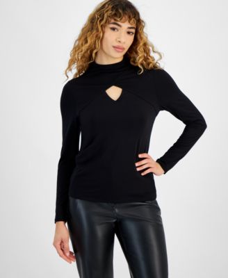 Bar III - Women's Long-Sleeve Keyhole Knit Top