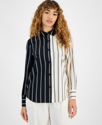 Bar III - Women's Striped Button-Front Blouse