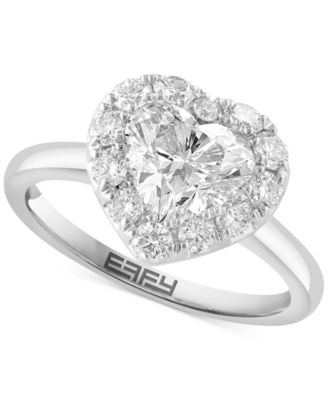 EFFY Collection - Lab Grown Diamond Heart & Round Halo Ring (2-1/10 ct. t.w.) in 14k White Gold