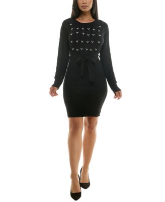 Rosie Harlow - Juniors' Embellished Mixed-Stitch Sweater Dress