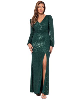 XSCAPE - Women's Sequinned High-Slit Evening Gown
