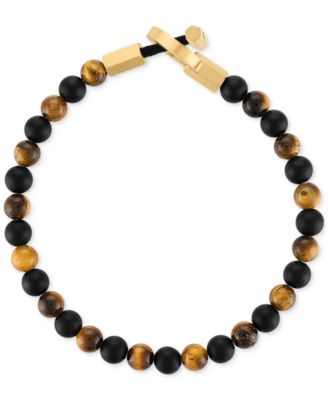 Esquire Men's Jewelry - Onyx & Tiger Eye Bead Toggle Bracelet in Gold-Tone Ion-Plated Stainless Steel or Onyx & Lapis Lazuli