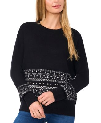 CeCe - Women's Embellished Fair Isle Sweater