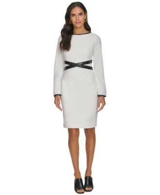 Calvin Klein - Women's Faux-Leather-Trim Sheath Dress