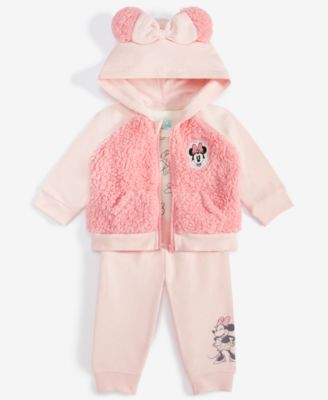 Disney - Baby Girls Minnie Mouse Hooded Jacket, Bodysuit & Pants Set