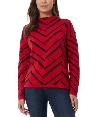 Jones New York - Petite Chevron Jacquard Mock Neck Sweater