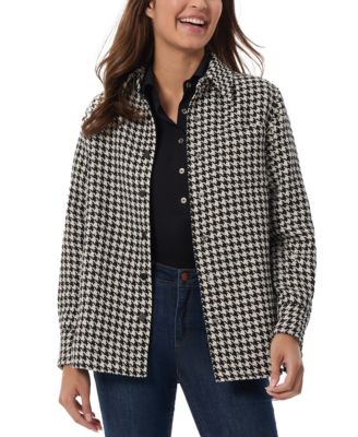 Jones New York - Petite Houndstooth Snap-Front One-Pocket Jacket