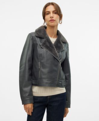 Vero Moda - Women's Faux-Leather Long-Sleeve Jacket