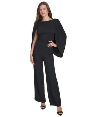 Halston - Women's Cape-Sleeve Bow-Back Jumpsuit