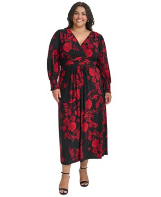 Tommy Hilfiger - Plus Size Floral Smocked-Cuff Midi Dress