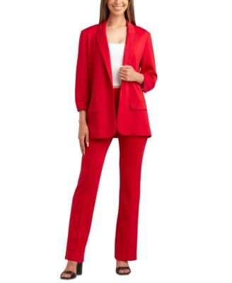 BCX - Juniors' Solid Ruched-Sleeve Open-Front Blazer