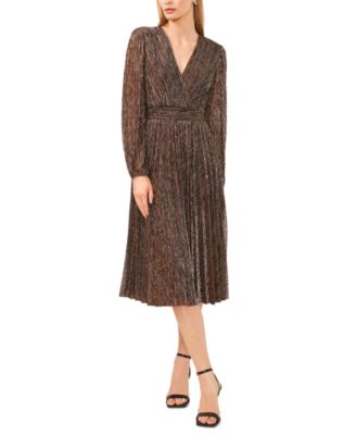 MSK - Women's Glitter Pliss&eacute; Long-Sleeve Midi Dress
