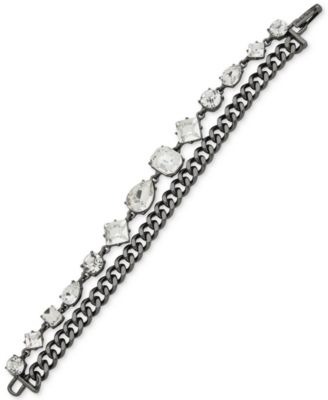 KARL LAGERFELD PARIS - Hematite-Tone Chain & Mixed-Cut Crystal Double-Row Flex Bracelet