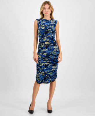 Bar III - Women's Floral-Print Ruched Sheath Dress, Exclusively at Macy's