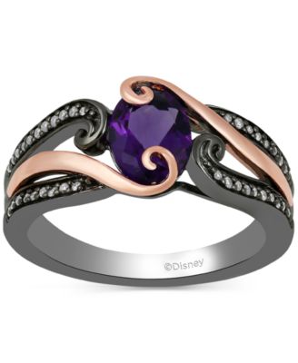 Disney Enchanted Vault - Amethyst (1 ct. t.w.) & Diamond (1/10 ct. t.w.) Ursula Tentacle Ring in Black Rhodium-Plated Sterling Silver & 14k Rose Gold