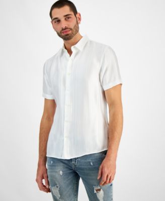 GUESS - Men's Liam Relaxed-Fit Textured Stripe Button-Down Shirt