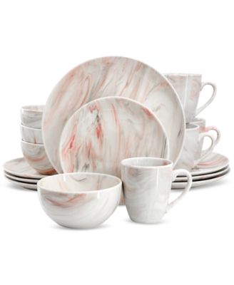 Elama - Porcelain Marble 16-Pc. Dinnerware Set, Service for 4