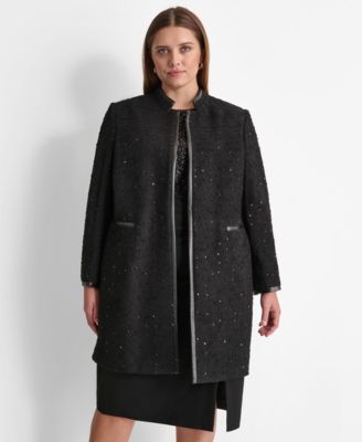 DKNY - Women's Faux-Leather-Trim Textured Coat