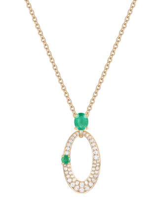 Macy's - Emerald (3/8 ct. t.w.) & Diamond (1/3 ct. t.w.) Oval 18" Pendant Necklace in 14k Gold
