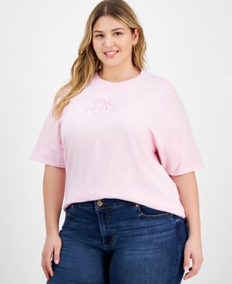 Rebellious One - Trendy Plus Size Cotton Cherry Bow T-Shirt
