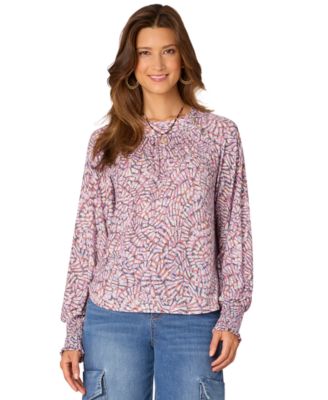 Democracy - Petite Blouson-Sleeve Printed Knit Top