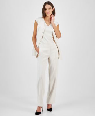 Anne Klein - Petite Fly-Front High-Rise Welt Pocket Pants