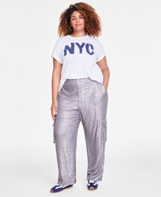 On 34th - Trendy Plus Size Sequin Straight-Leg Cargo Pants