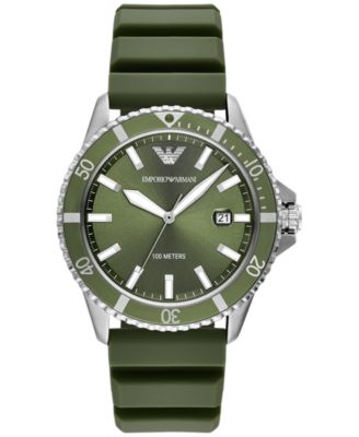 Emporio Armani - Men's Sea Explorer Green Silicone Strap Watch 42mm
