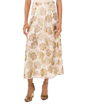 Vince Camuto - Women's Metallic Floral-Print A-Line Skirt