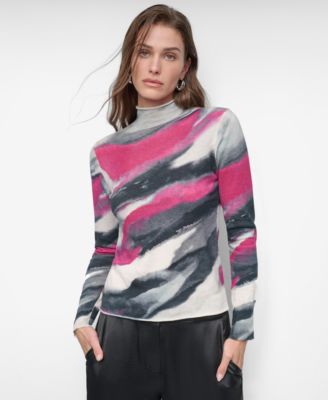 DKNY - Women's Turtleneck Printed-Yarn Long-Sleeve Sweater