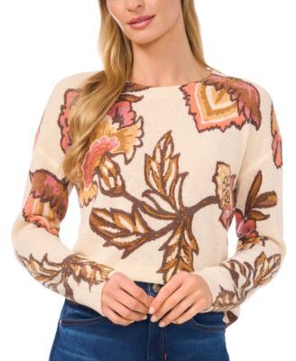 CeCe - Women's Jacobean Patterned Crewneck Sweater