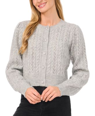 CeCe - Women's Beaded-Button Pointelle Cardigan Sweater