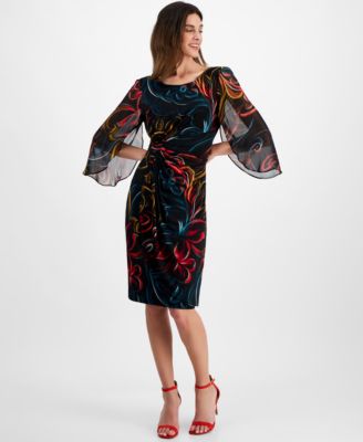 Connected - Women's Chiffon Cape-Sleeve Sheath Dress