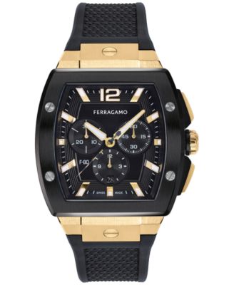 Ferragamo - Men's Swiss Chronograph F-80 Tonneau Black Silicone Strap Watch 42mm