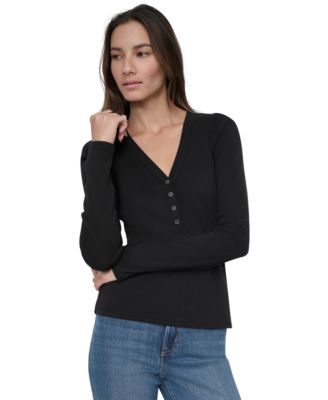 DKNY Jeans - Women's Gathered-Shoulder V-Neck Top