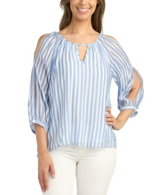 BCX - Juniors' Shadow Stripe Cold-Shoulder Keyhole Top