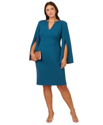 Adrianna Papell - Plus Size Beaded Split-Sleeve Dress