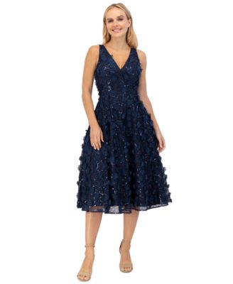 Eliza J - Women's 3D Floral Sequined V-Neck Midi Dress